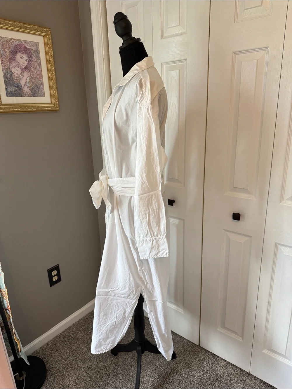 J. Crew White Cotton Button-Front Midi Shirt Dress with Waist Tie